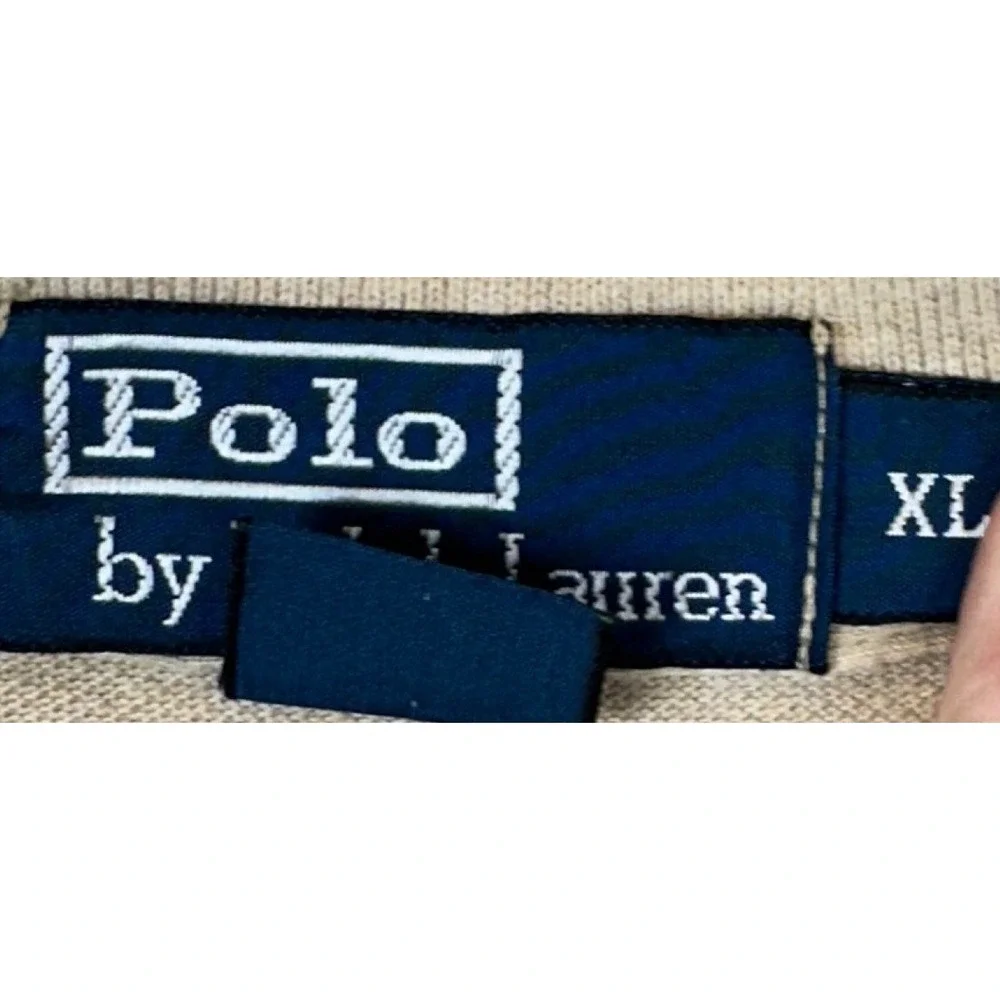 Polo Ralph Lauren Polo Shirt Mens XL Tan Beige Casual Rugby Long Sleeve Pony